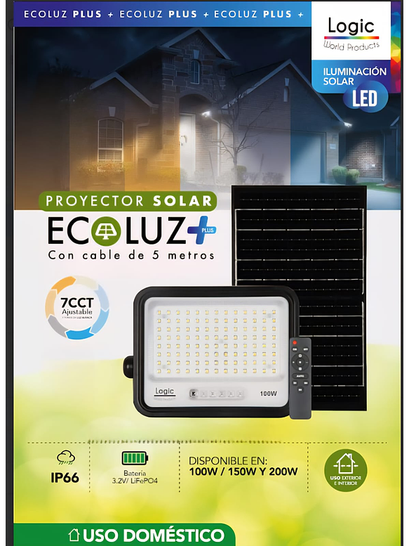 Proyector solar LED Ecoluz 150W 7CCT IP66 luz ajustable 2
