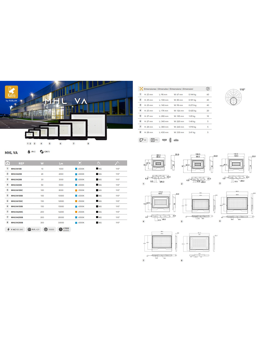 Proyector LED KATRO ROBLAN 150W IP65 Luz Fria 5