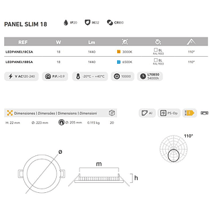Panel LED Embutido Redondo 18W KATRO ROBLAN Luz Fría 
