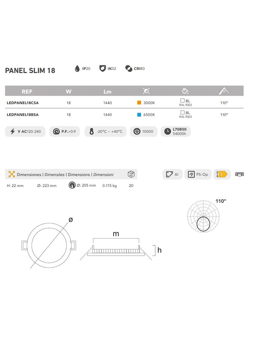 Panel LED Embutido Redondo 18W KATRO ROBLAN Luz Fría  2