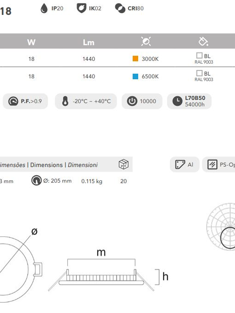 Panel LED Embutido Redondo 18W KATRO ROBLAN Luz Fría  2