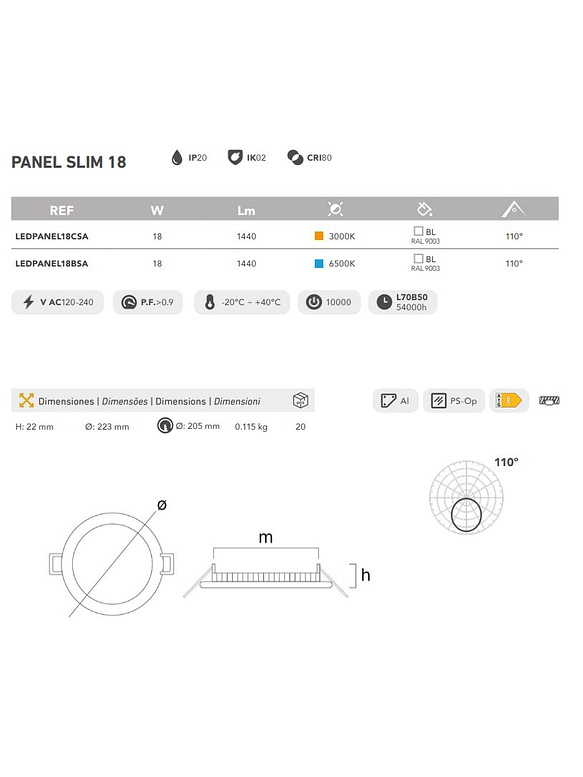 Panel LED Embutido Redondo 18W KATRO ROBLAN Luz Cálida  3