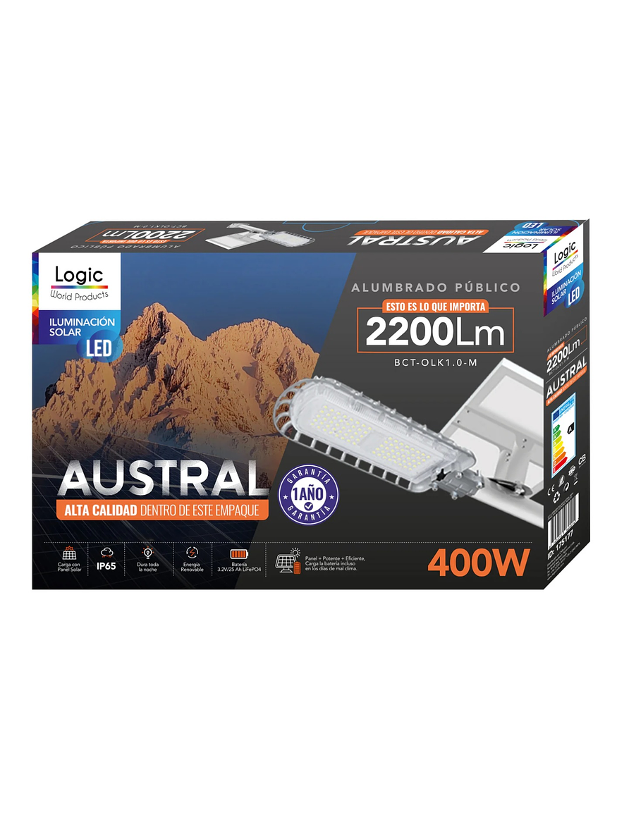 Luminaria Solar Pública LED AUSTRAL 400W Luz Fría IP65 6