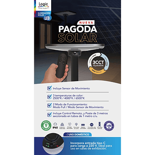Luminaria solar Pagoda 250W c/poste 3 Metros IP65 3CCT 
