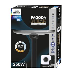 Kit Luminaria Solar Pagoda 250W 3CCT IP65 + Poste Metálico 3 Metros