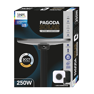 Kit Luminaria Solar Pagoda 250W 3CCT IP65 + Poste Metálico 3 Metros