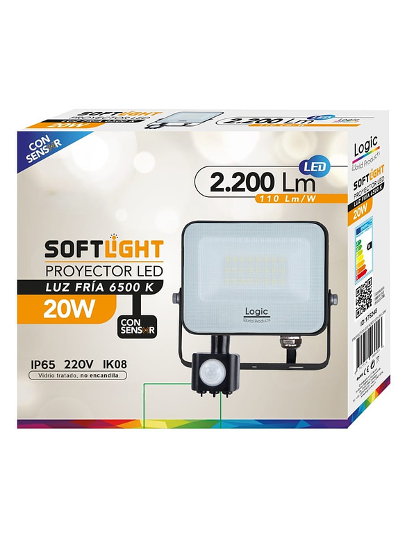 Proyector LED SOFTLIGHT 20W luz fría sensor PIR IP65 SEC 2