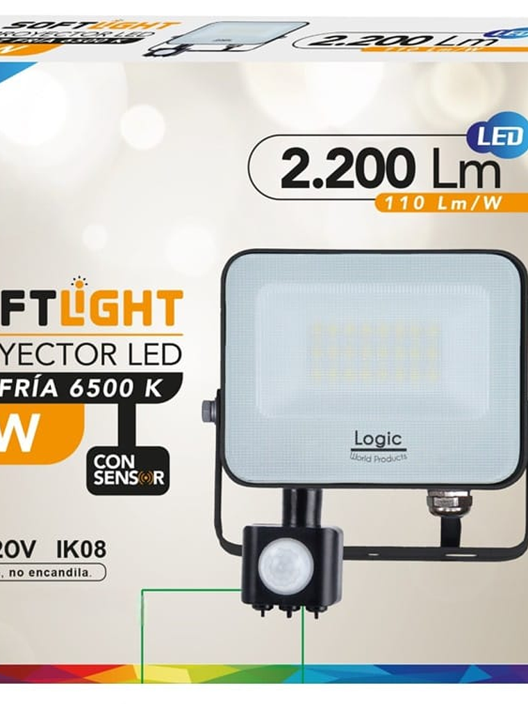 Proyector LED SOFTLIGHT 20W luz fría sensor PIR IP65 SEC 2