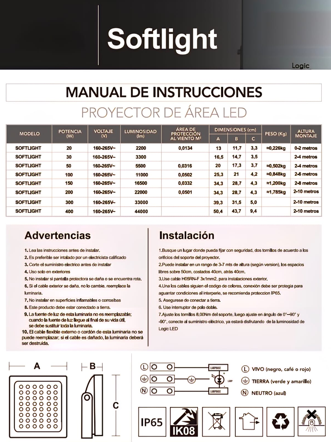 Proyector LED SOFTLIGHT 30W luz ámbar 1700K IP65 DS1 6