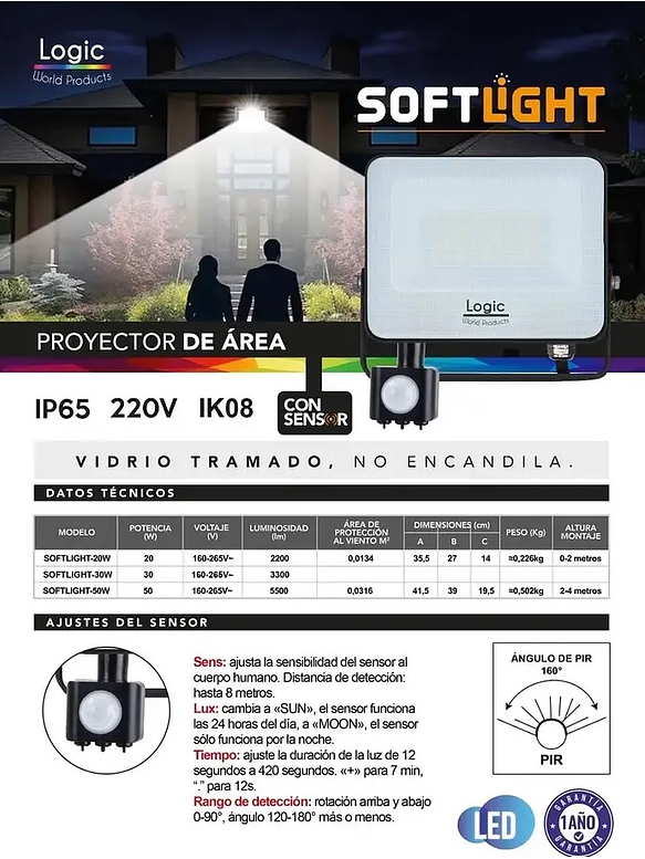 Proyector LED SOFTLIGHT 50W luz fría sensor PIR IP65 SEC 4