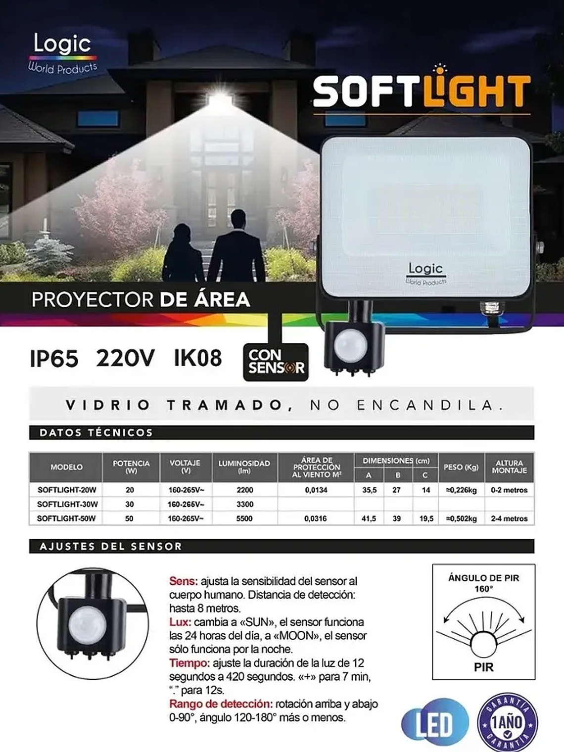 Proyector LED SOFTLIGHT 50W luz fría sensor PIR IP65 SEC 4
