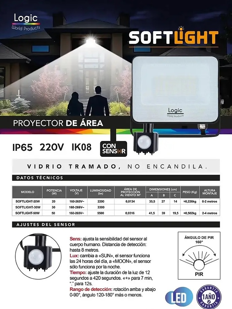 Proyector LED SOFTLIGHT 50W luz fría sensor PIR IP65 SEC 4