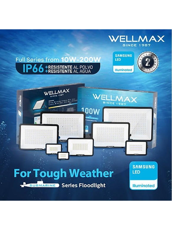 Proyector LED Submarine Wellmax 200W IP66 Luz Fría Exterior 3