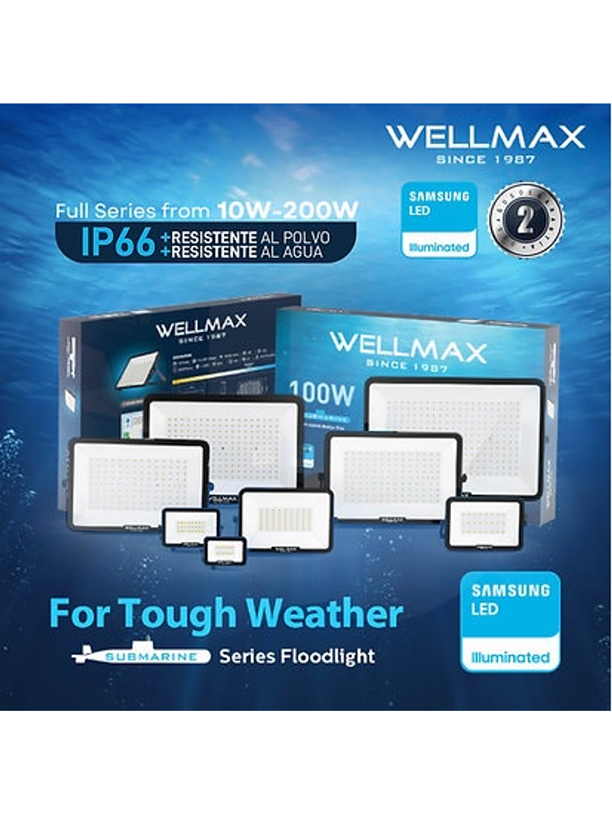 Proyector LED Submarine Wellmax 200W IP66 Luz Fría Exterior 3