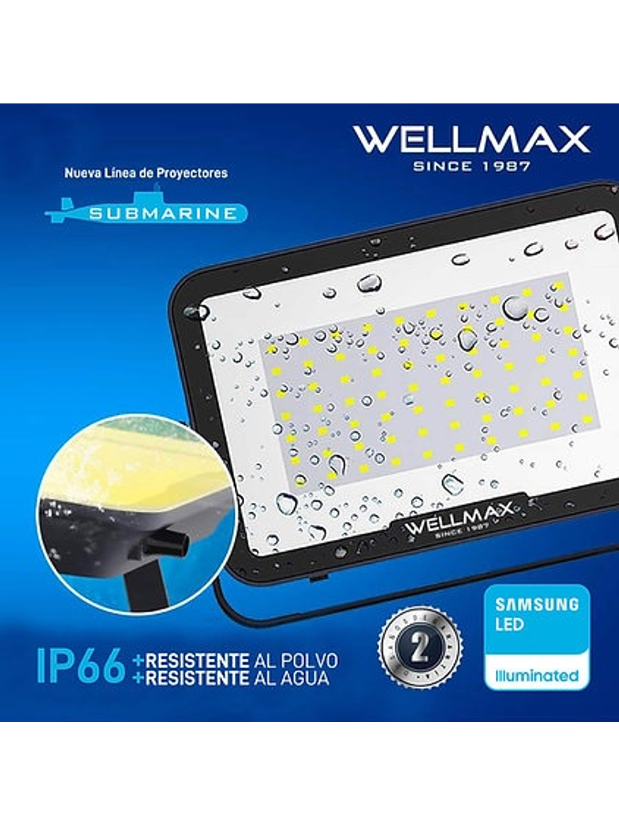 Proyector LED Submarine Wellmax 200W IP66 Luz Fría Exterior 4