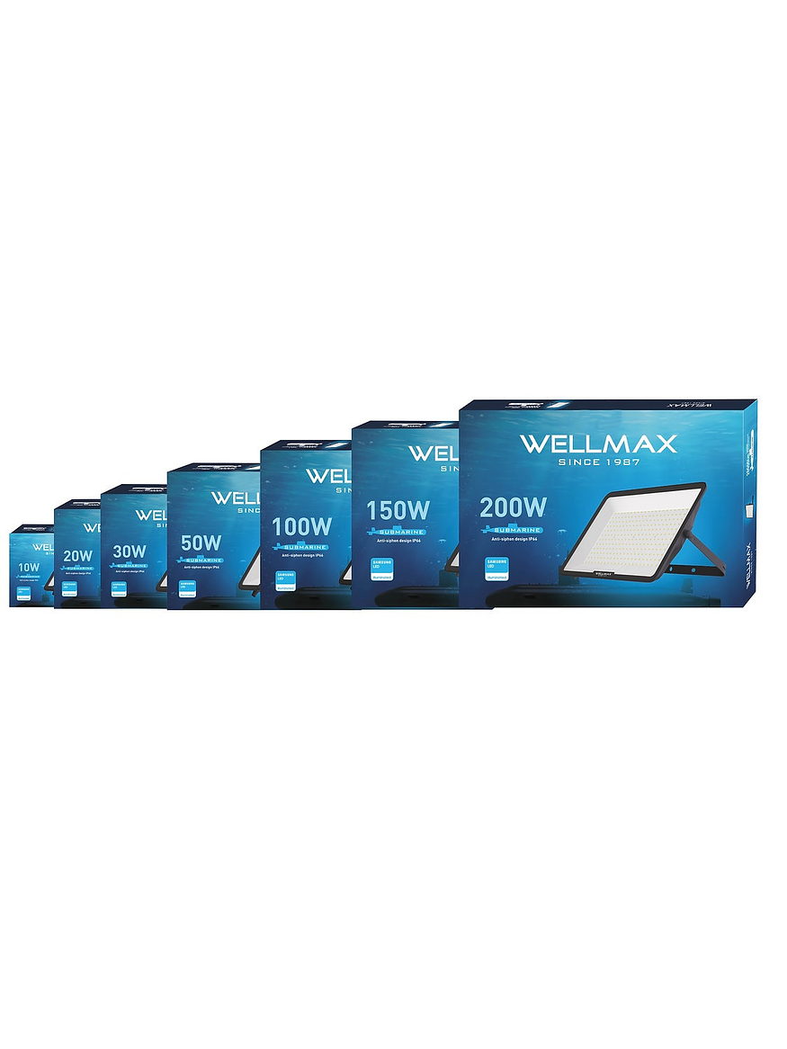 Proyector LED Submarine Wellmax 200W IP66 Luz Fría Exterior 5