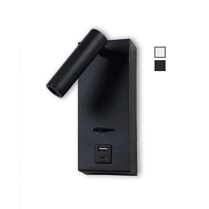 Aplique LED Lectura Roblan AKADEMI 3W 3000K c/Interruptor + USB A/C Negro