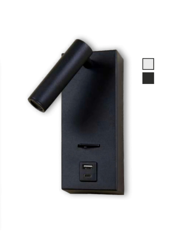 Aplique LED Lectura Roblan AKADEMI 3W 3000K c/Interruptor + USB A/C Negro 1
