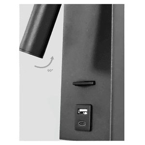 Aplique LED Lectura Roblan Akademi 3W Luz Cálida con Interruptor y USB Negro