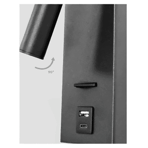 Aplique LED Lectura Roblan AKADEMI 3W 3000K c/Interruptor + USB A/C Negro