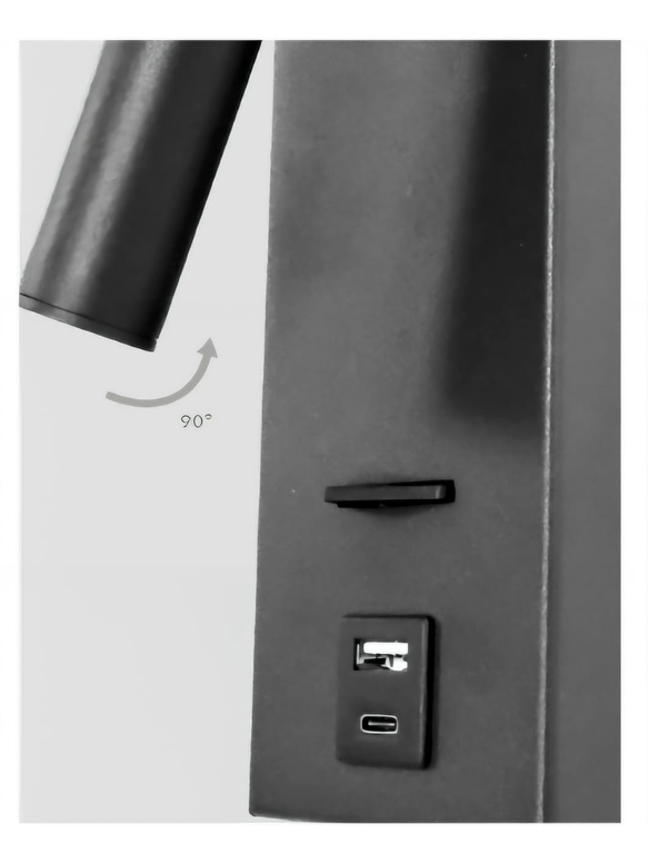 Aplique LED Lectura Roblan AKADEMI 3W 3000K c/Interruptor + USB A/C Negro 2