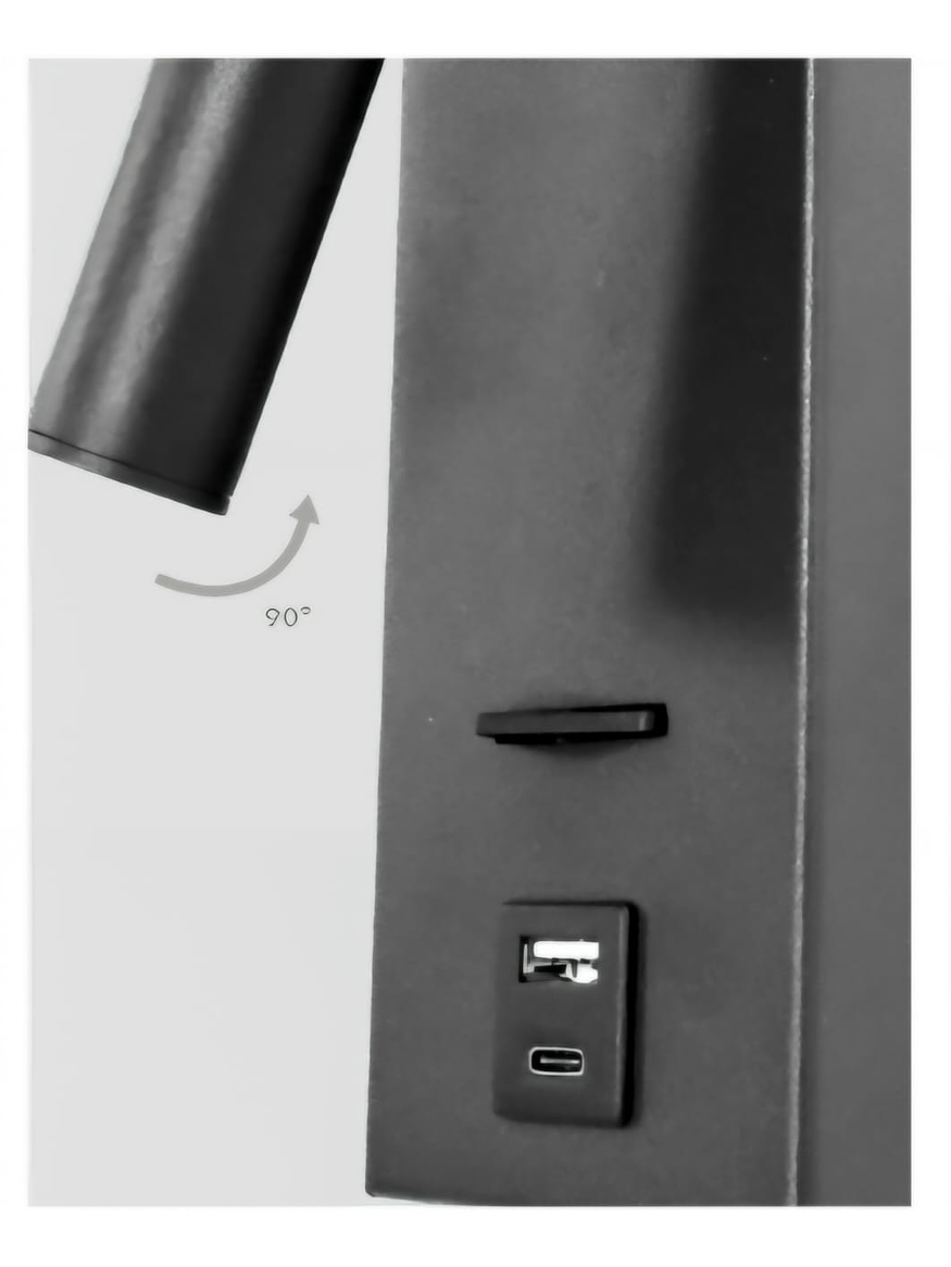 Aplique LED Lectura Roblan Akademi 3W Luz Cálida con Interruptor y USB Negro 2