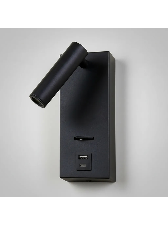 Aplique LED Lectura Roblan Akademi 3W Luz Cálida con Interruptor y USB Negro 1
