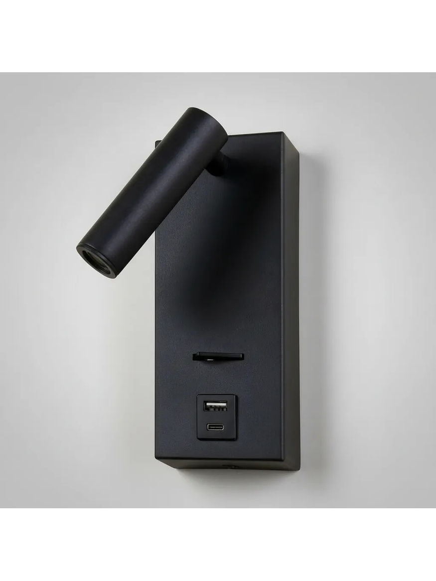 Aplique LED Lectura Roblan Akademi 3W Luz Cálida con Interruptor y USB Negro 1