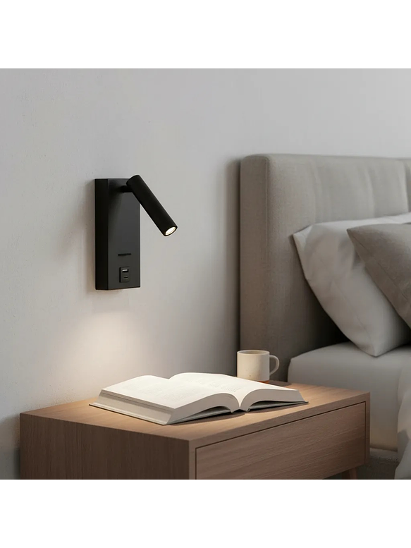 Aplique LED Lectura Roblan Akademi 3W Luz Cálida con Interruptor y USB Negro 4