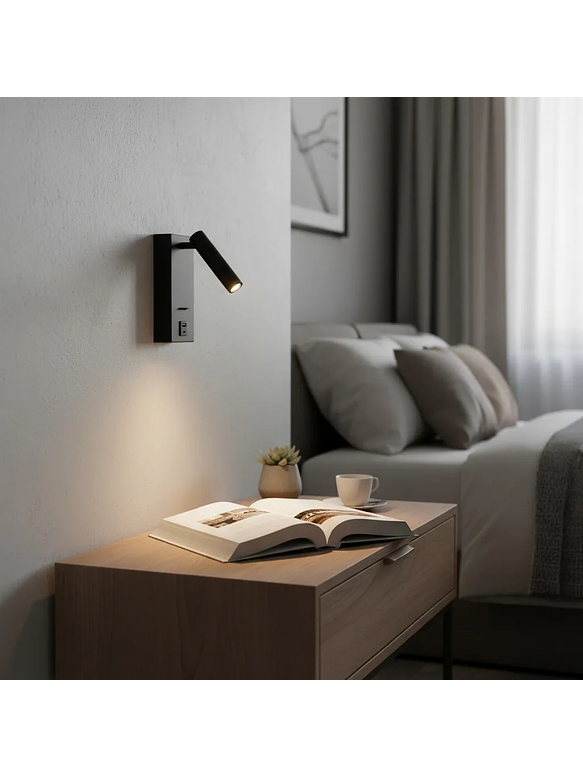 Aplique LED Lectura Roblan Akademi 3W Luz Cálida con Interruptor y USB Negro 6