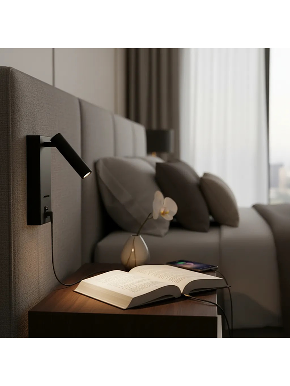 Aplique LED Lectura Roblan Akademi 3W Luz Cálida con Interruptor y USB Negro 7