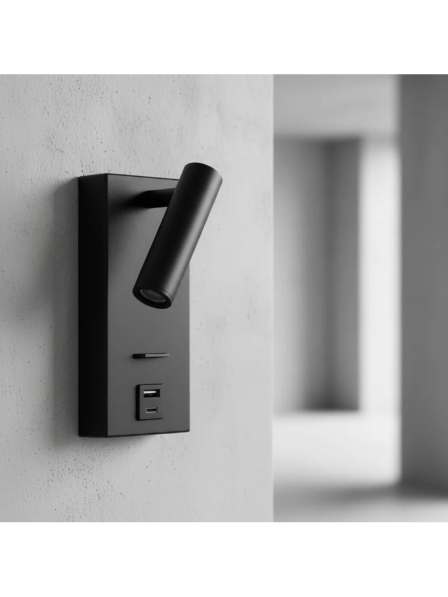 Aplique LED Lectura Roblan Akademi 3W Luz Cálida con Interruptor y USB Negro 5