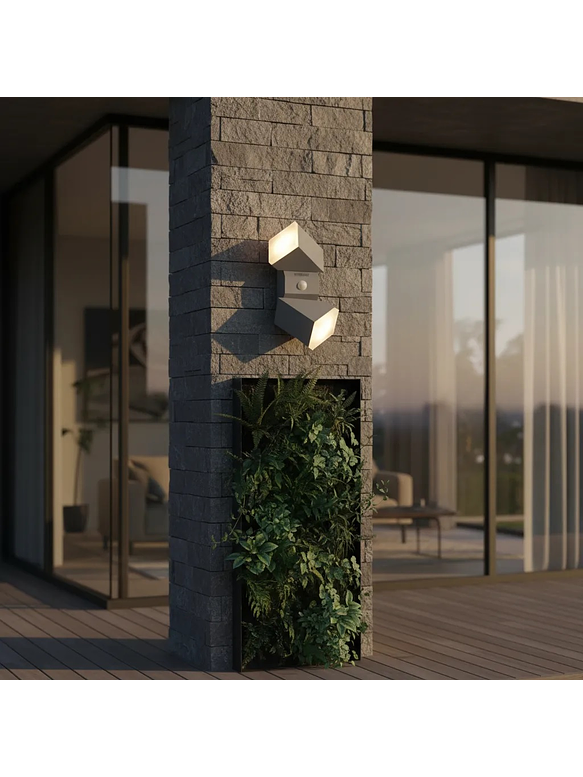 Aplique LED Exterior Bifocal 12,5W Luz Cálida con Sensor IP54 Plata 4