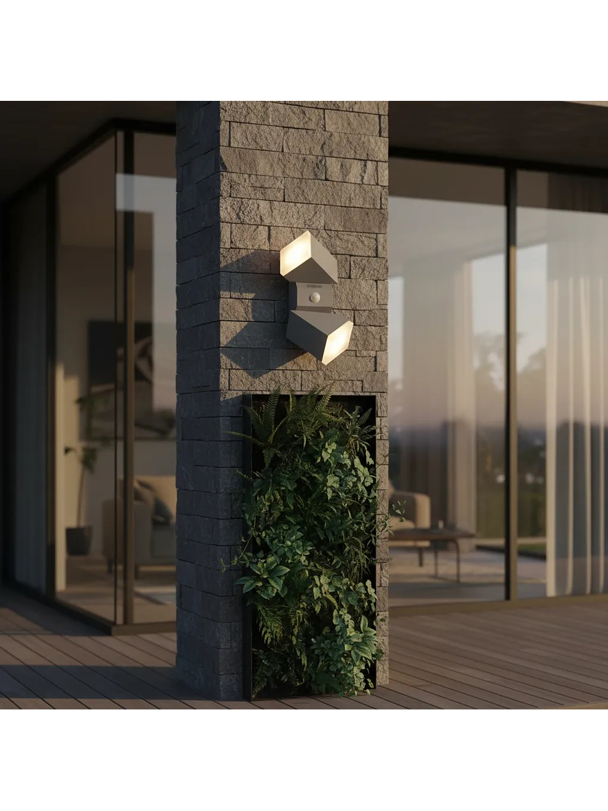 Aplique LED Exterior Bifocal 12,5W Luz Cálida con Sensor IP54 Plata 4