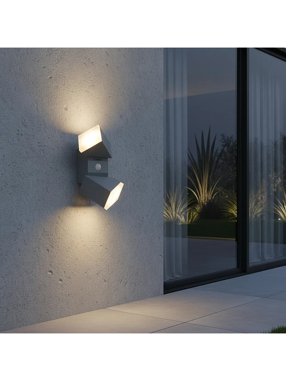 Aplique LED Exterior Bifocal 12,5W Luz Cálida con Sensor IP54 Plata 5