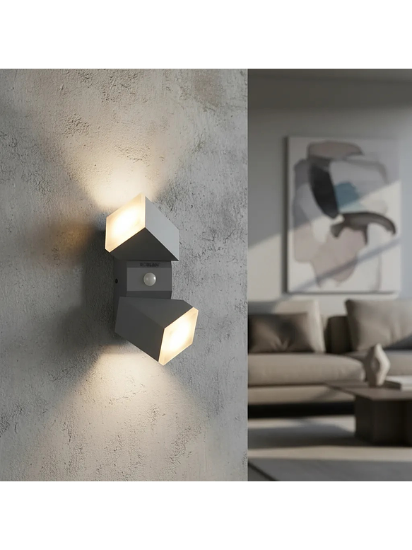 Aplique LED Exterior Bifocal 12,5W Luz Cálida con Sensor IP54 Plata 6