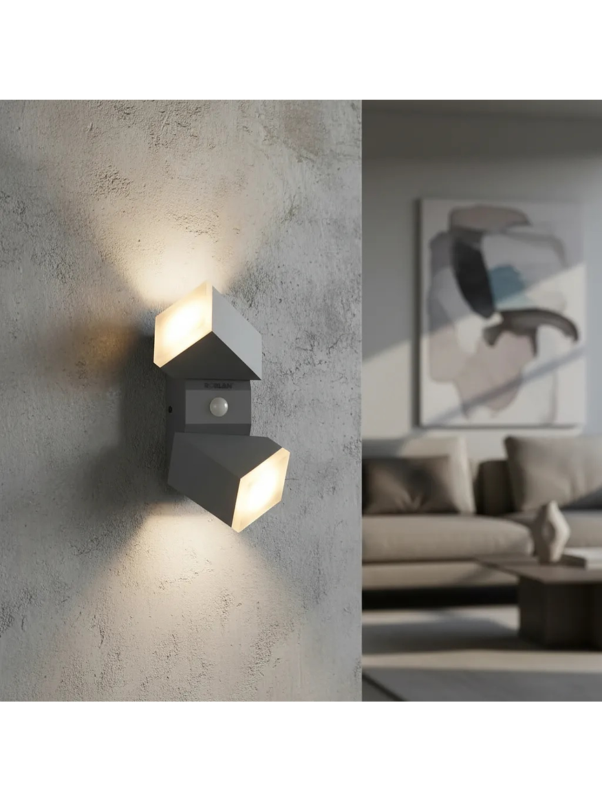 Aplique LED Exterior Bifocal 12,5W Luz Cálida con Sensor IP54 Plata 6