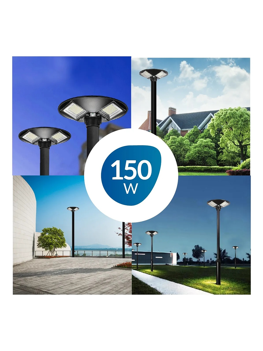 Alumbrado Público Solar Pagoda 150W Luz Cálida IP65 con Control 6