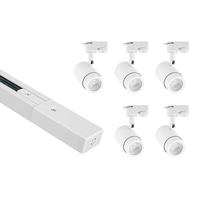 Kit Riel Monofásico 2 Metros + 5 Focos GU10 Cálida Blanco
