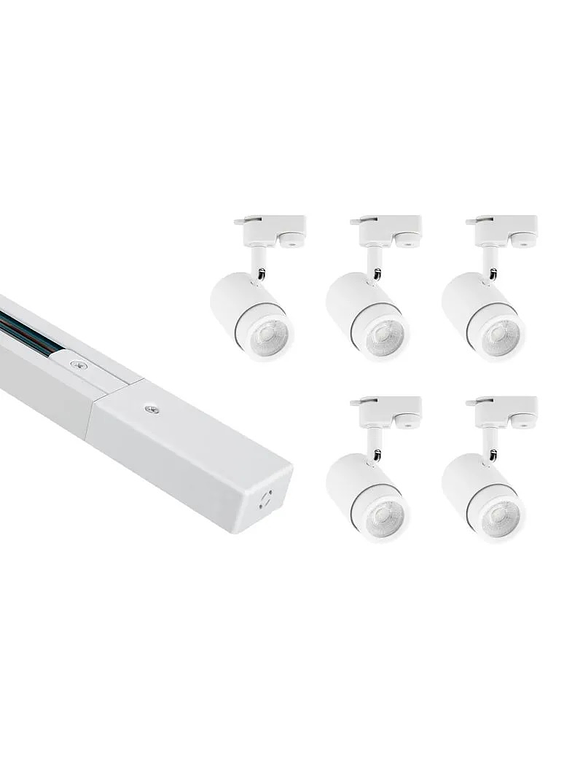 Kit Riel Monofásico 2 Metros + 5 Focos GU10 Cálida Blanco 1
