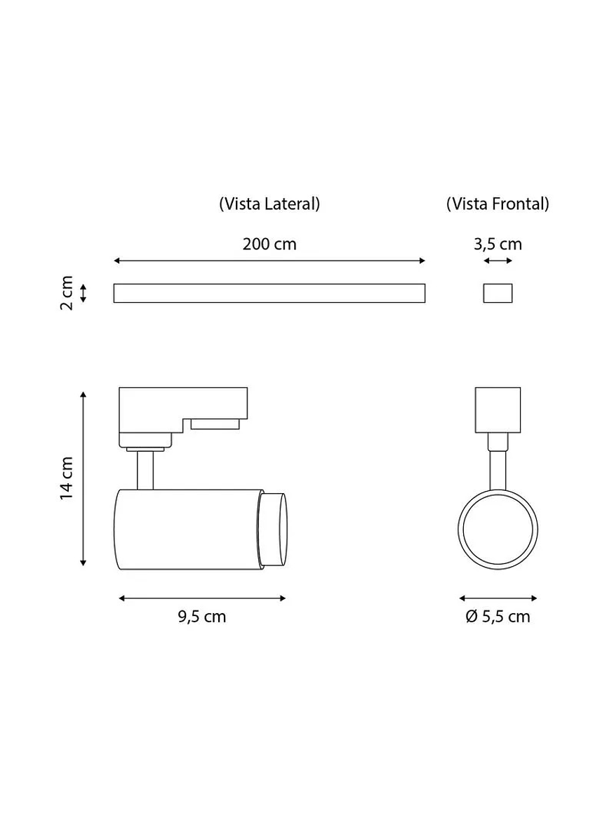 Kit Riel Monofásico 2 Metros + 5 Focos GU10 Cálida Blanco 5