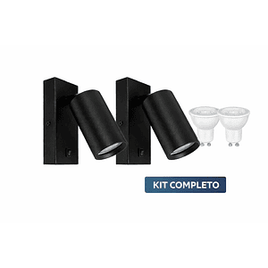 Kit 2 Apliqué Muro LED Negro con Switch Direccionable GU10