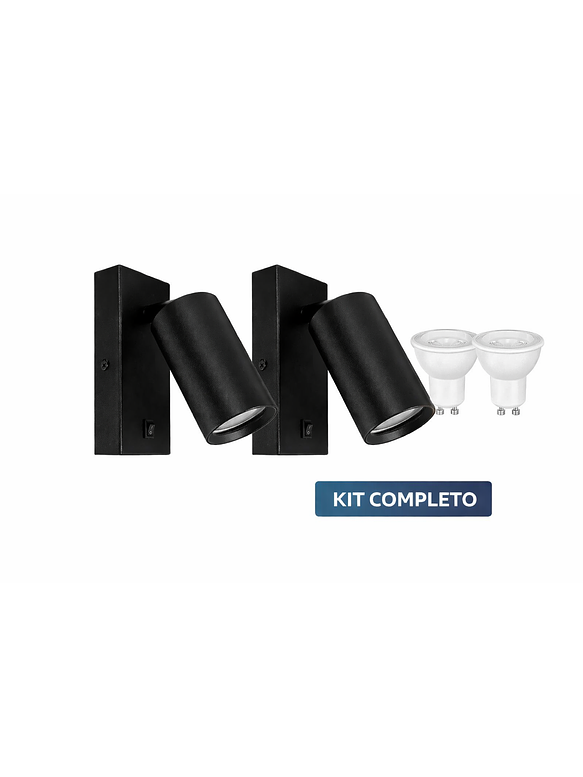 Kit 2 Apliqué Muro LED Negro con Switch Direccionable GU10 1