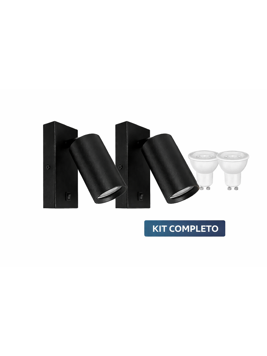 Kit 2 Apliqué Muro LED Negro con Switch Direccionable GU10 1
