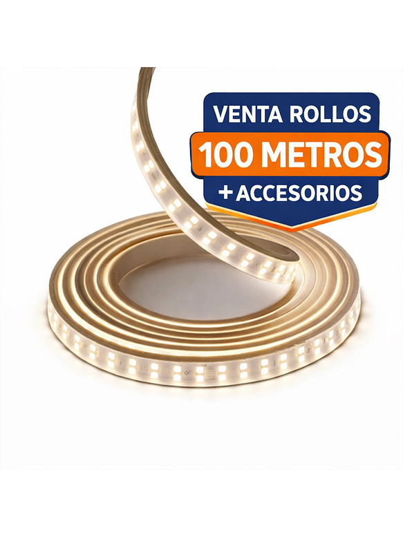 ROLLO 100 METROS – Cinta LED 220V IP65 9,5W/m – Corte 1m + Accesorios 1