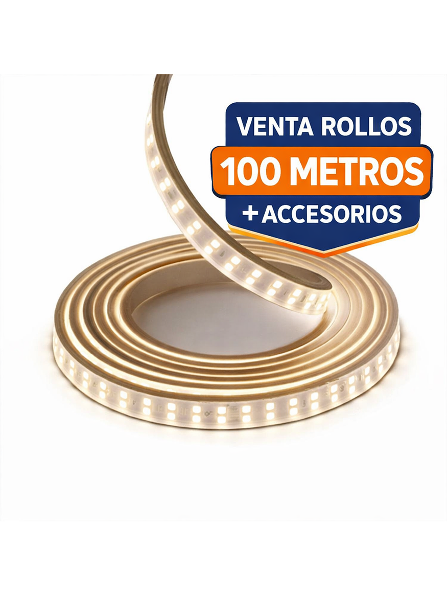 ROLLO 100 METROS – Cinta LED 220V IP65 9,5W/m – Corte 1m + Accesorios 1