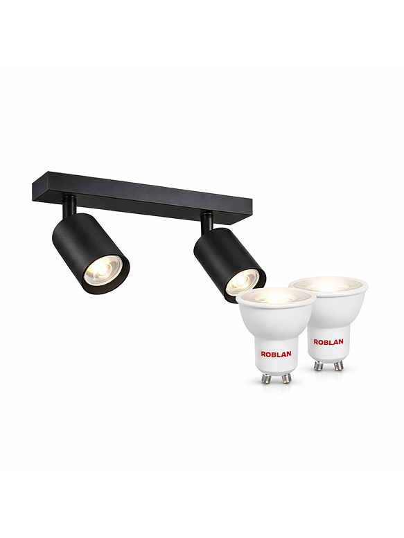 Kit Aplique Muro Doble Negro + 2 Ampolletas GU10 110° Luz Cálida ROBLAN 2
