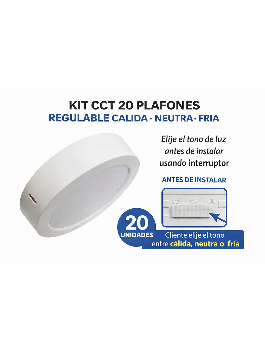 KIT 20 Plafón LED Sobrepuesto 18W 3CCT 1