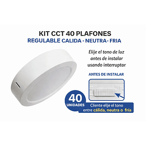 KIT 40 Plafón LED Sobrepuesto Redondo 12W 3CCT