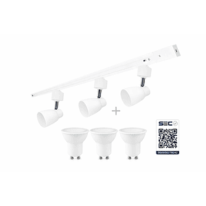 Kit Riel Monofásico Blanco 1m 3 Focos GU10 Luz Cálida 